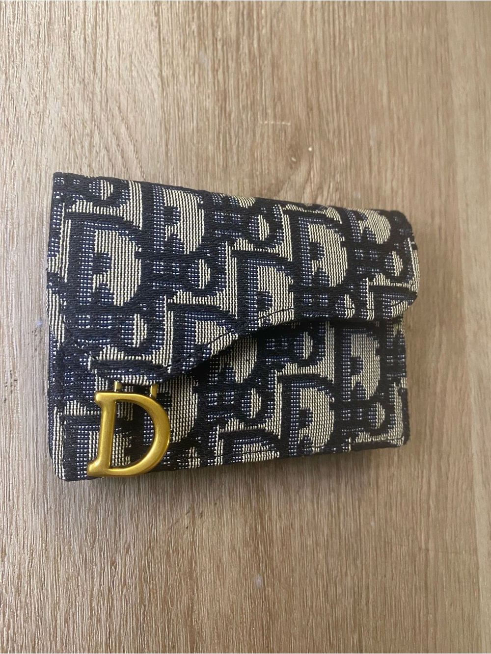 Dior Blue Oblique Saddle Lotus Wallet Gold Hardware w/ Box & Dust Bag